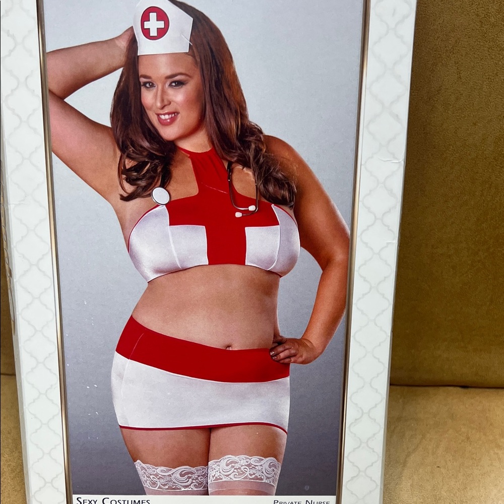 Exposed Red and White Private Nurse Lingerie 3 PC Set